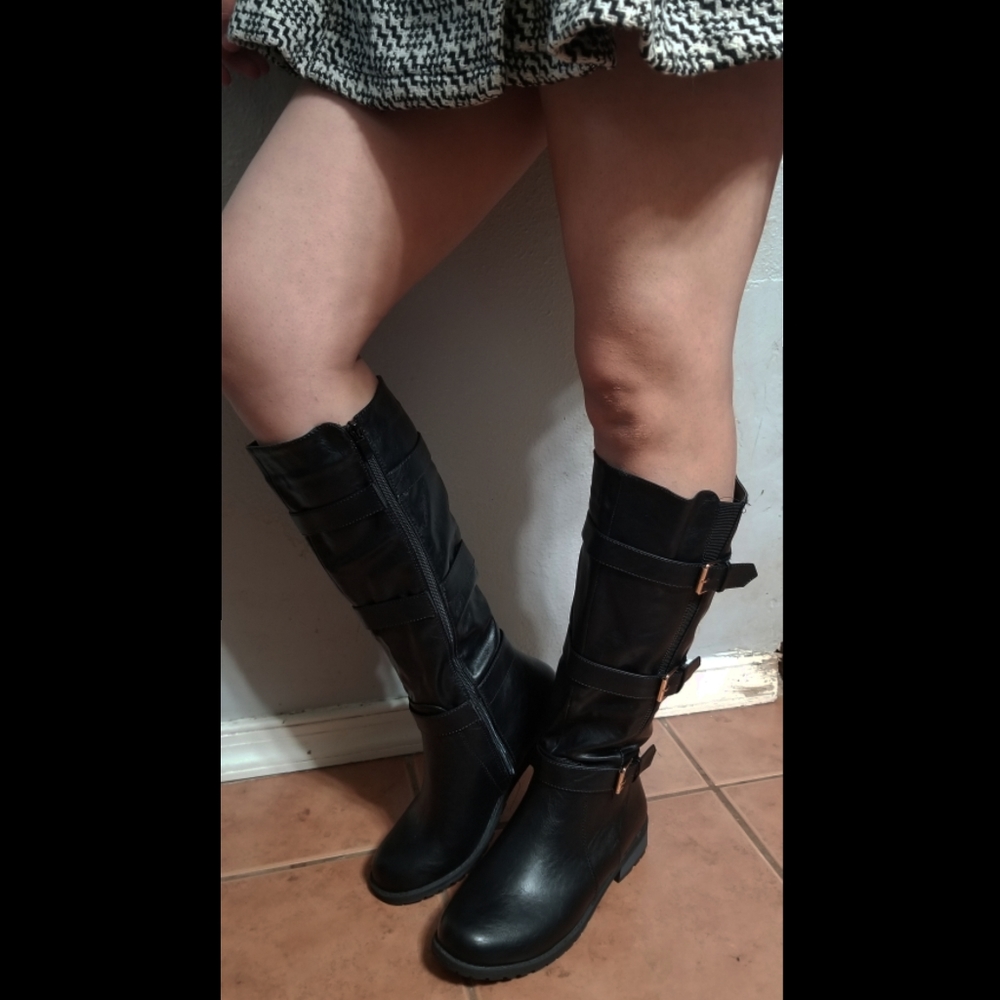Alexa Buckle Knee High Motorcycle  Boots - Picture 5 of 9